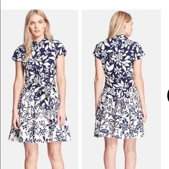 NWT Diane Von Furstenberg Navy Blue Printed Cotton Belted Scarlet - Picture 4 of 8